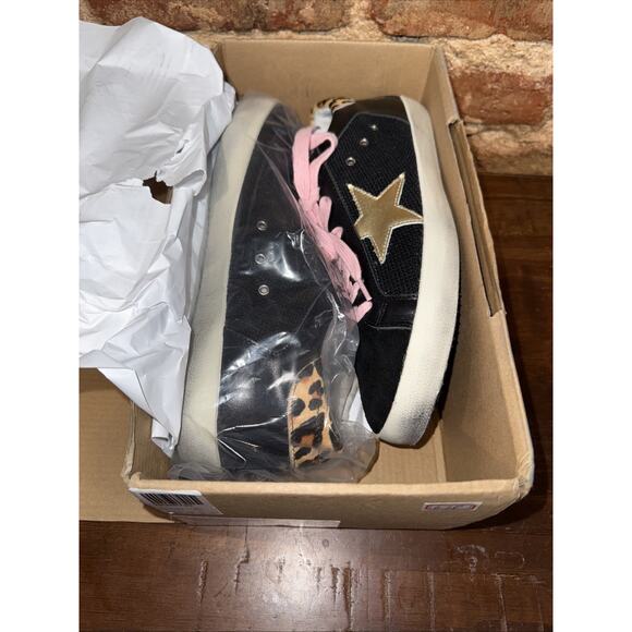 Inspired by GG Women's Sneakers Size 43 Superstar Black & Cheeta Leather NIB - Picture 1 of 10
